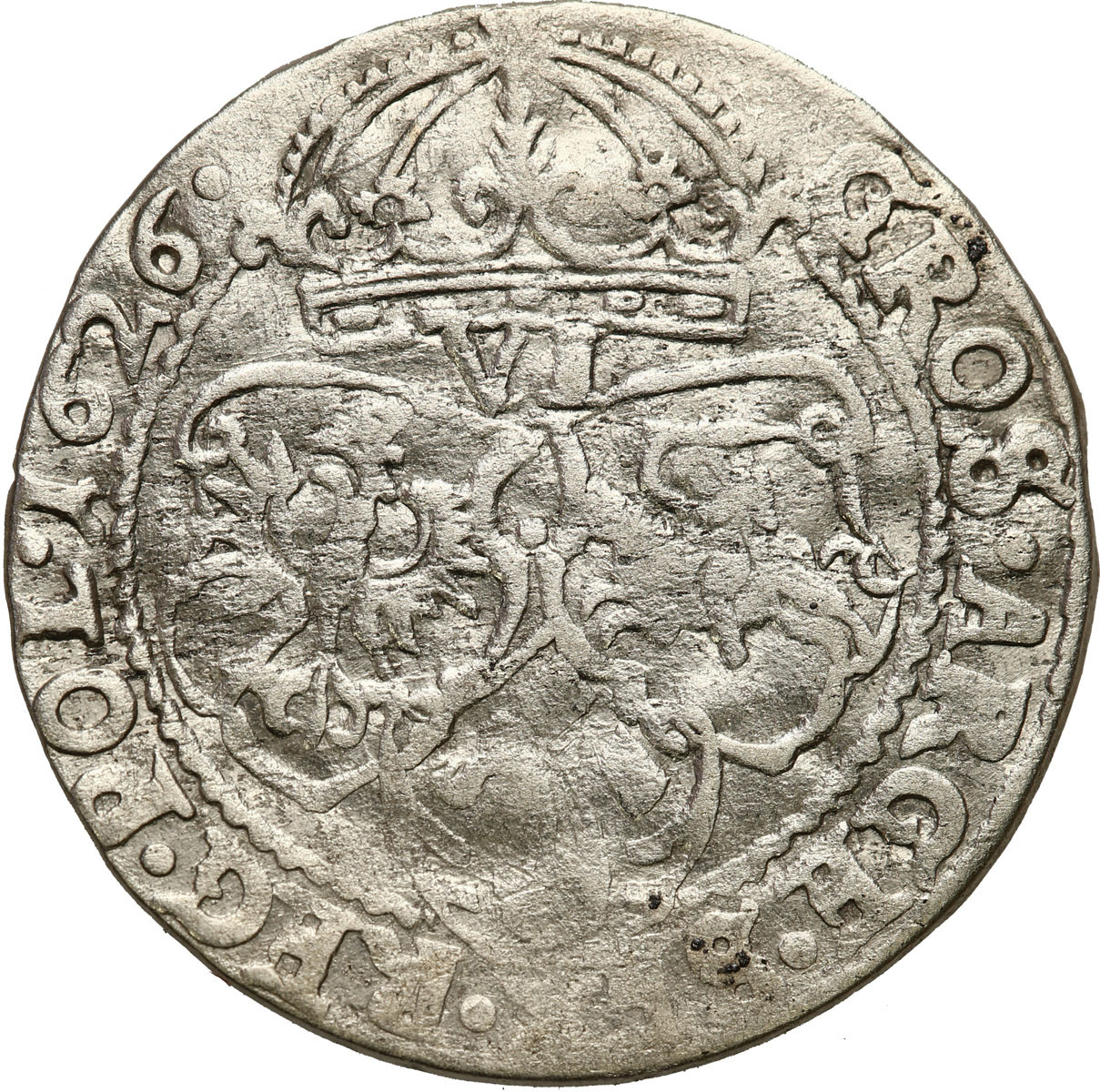 Zygmunt III Waza. Szóstak (6 groszy) 1626 Kraków, podwójny rewers - RZADKOŚĆ DESTRUKT